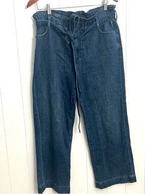 J Crew Paperbag Waist Cropped Wide Leg Jeans Tie Belt Dark Wash 30